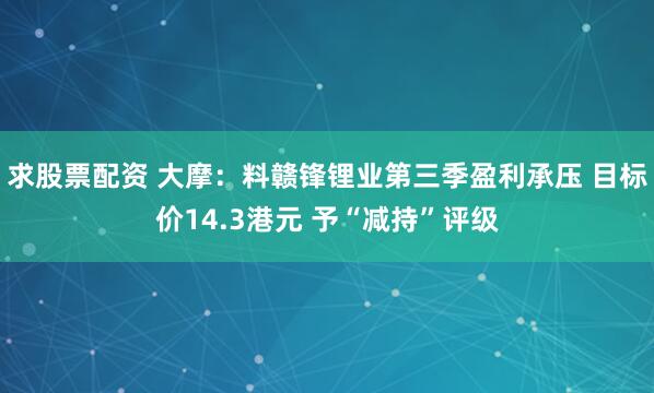 求股票配资 大摩：料赣锋锂业第三季盈利承压 目标价14.3港元 予“减持”评级